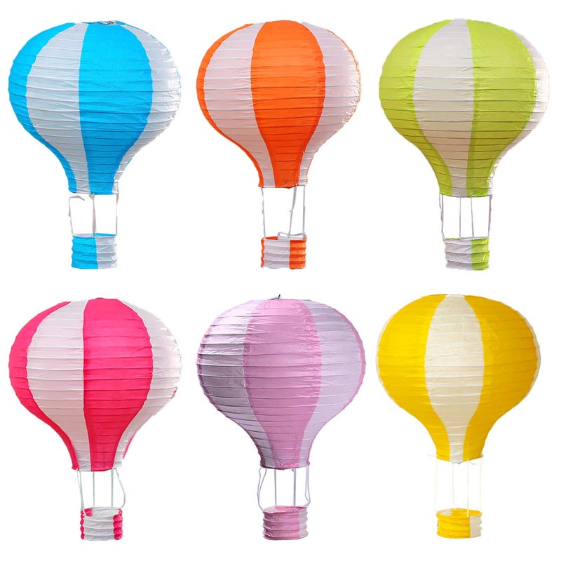 Famgee 12 inch Hanging Hot Air Balloon Paper Lanterns Set Decoration Birthday Wedding Christmas Party Decor Gift Stripe Set Pack of 6 - Image 1